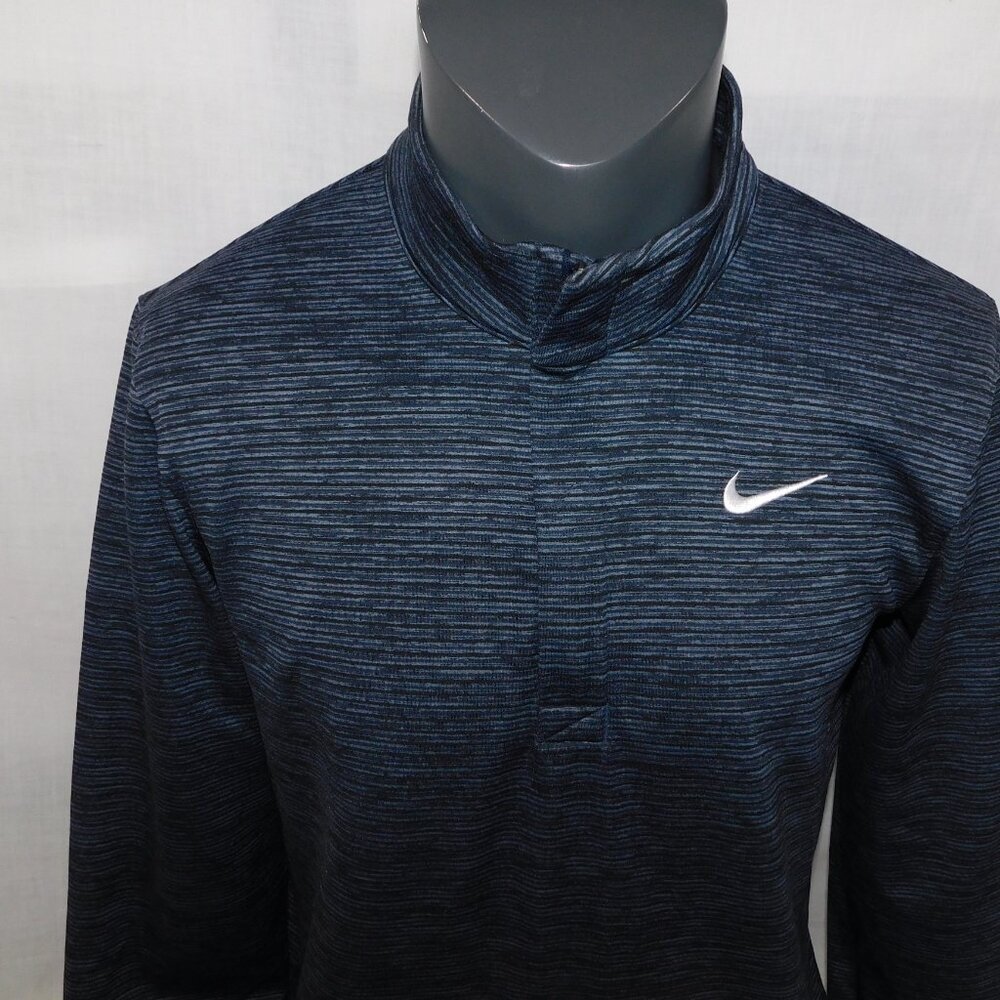 Nike Dri-Fit Victory Blue Black Striped 1/4 Zip Long Sleeve Golf Pullover Mens M - Picture 2 of 11
